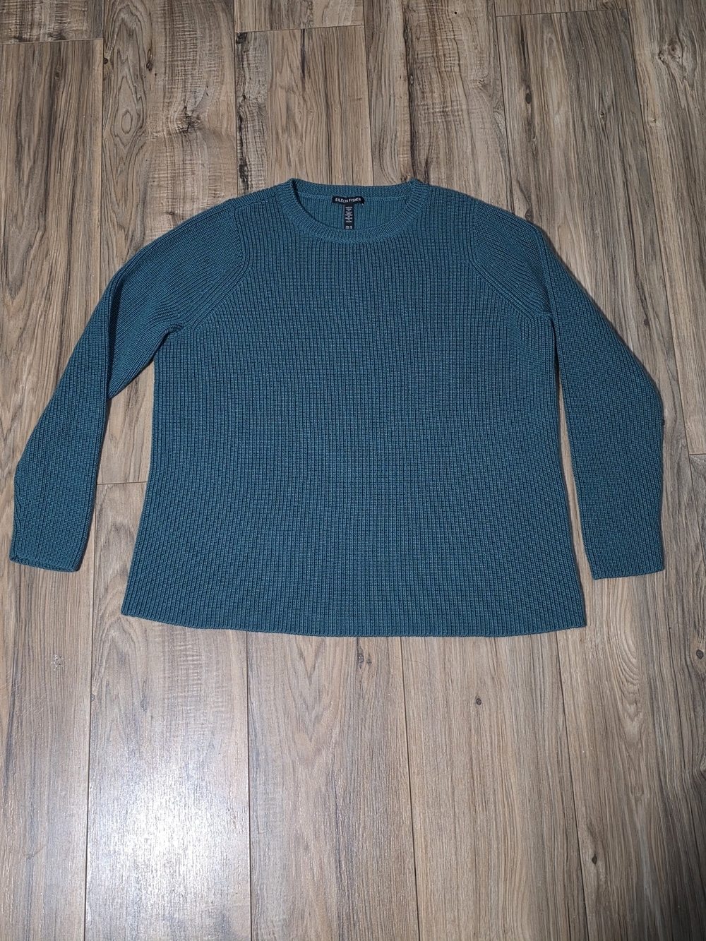 Eileen Fisher Forest Green Crewneck Ribbed Sweater - Picture 4 of 13